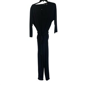 Lauren Ralph Lauren Black Jumpsuit Wide Leg Belted Keyhole Neck Size L